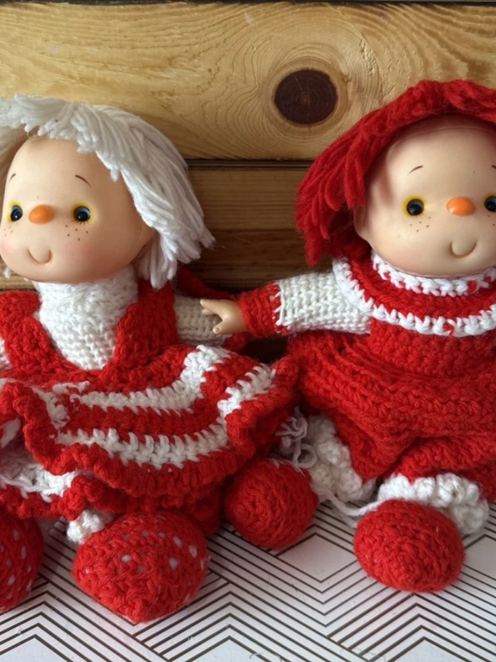 Vintage Strawberry Shortcake Dolls Pair 12” Crochet Hand Knitted 1980’s